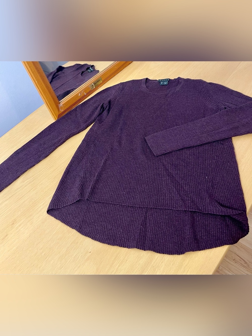 Theory Ribbed Knit Crewneck Sweater in Plum